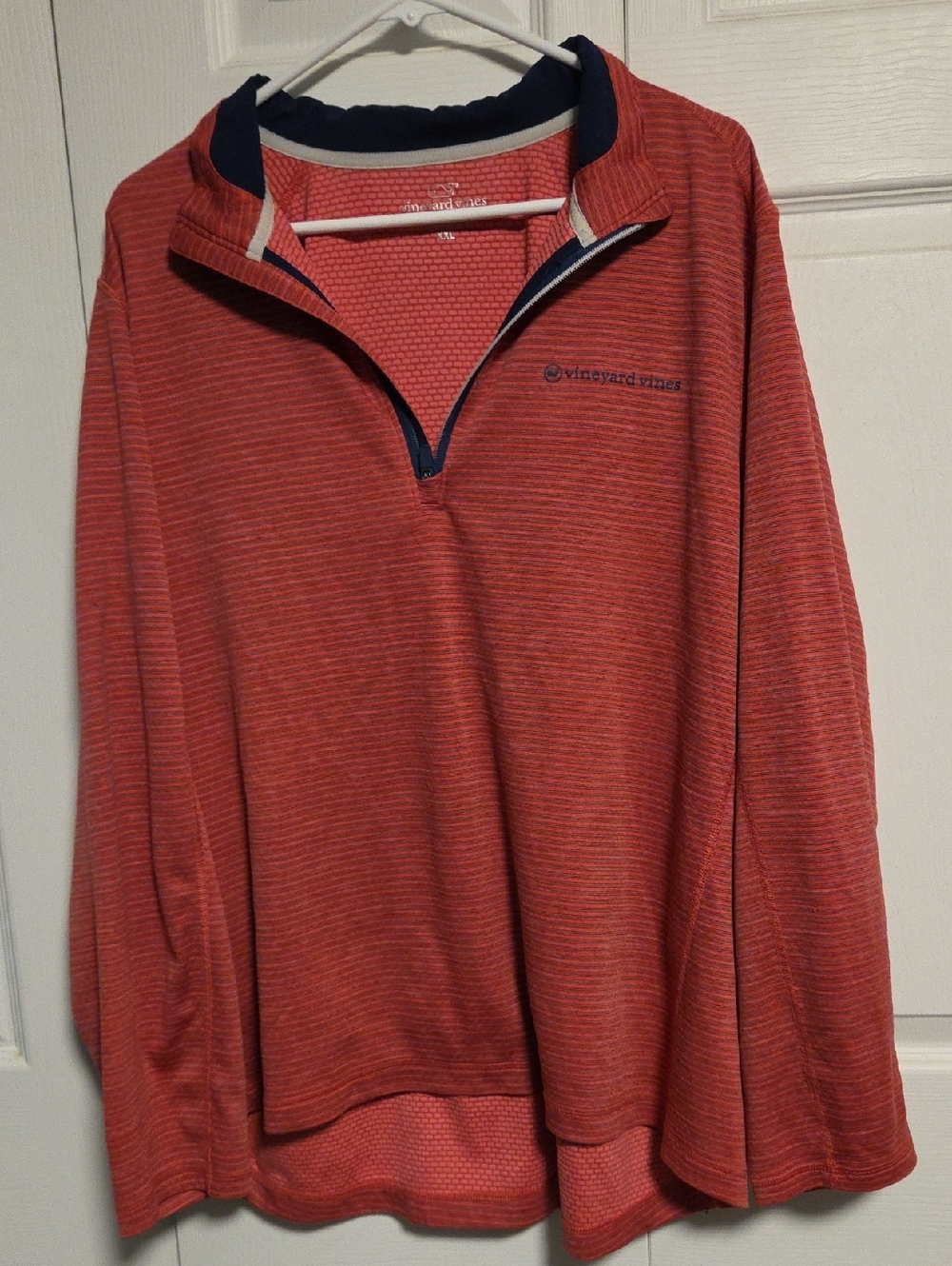 Vineyard Vines Coral-Striped Quarter-Zip Pullover